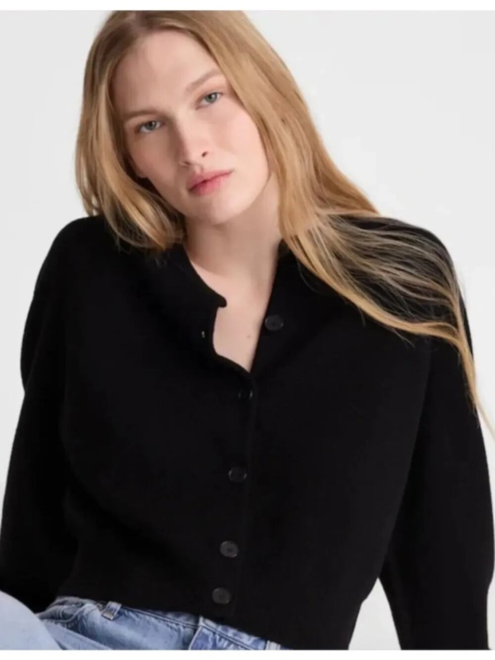Madewell 100% Merino Wool Raglan Long Sleeve Cropped Cardigan Black Women Small